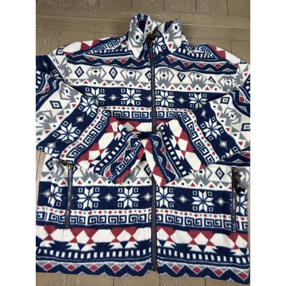 Vintage Holiday Aztec Print Fleece Jacket Mens L Camping Ski Christmas Nikko